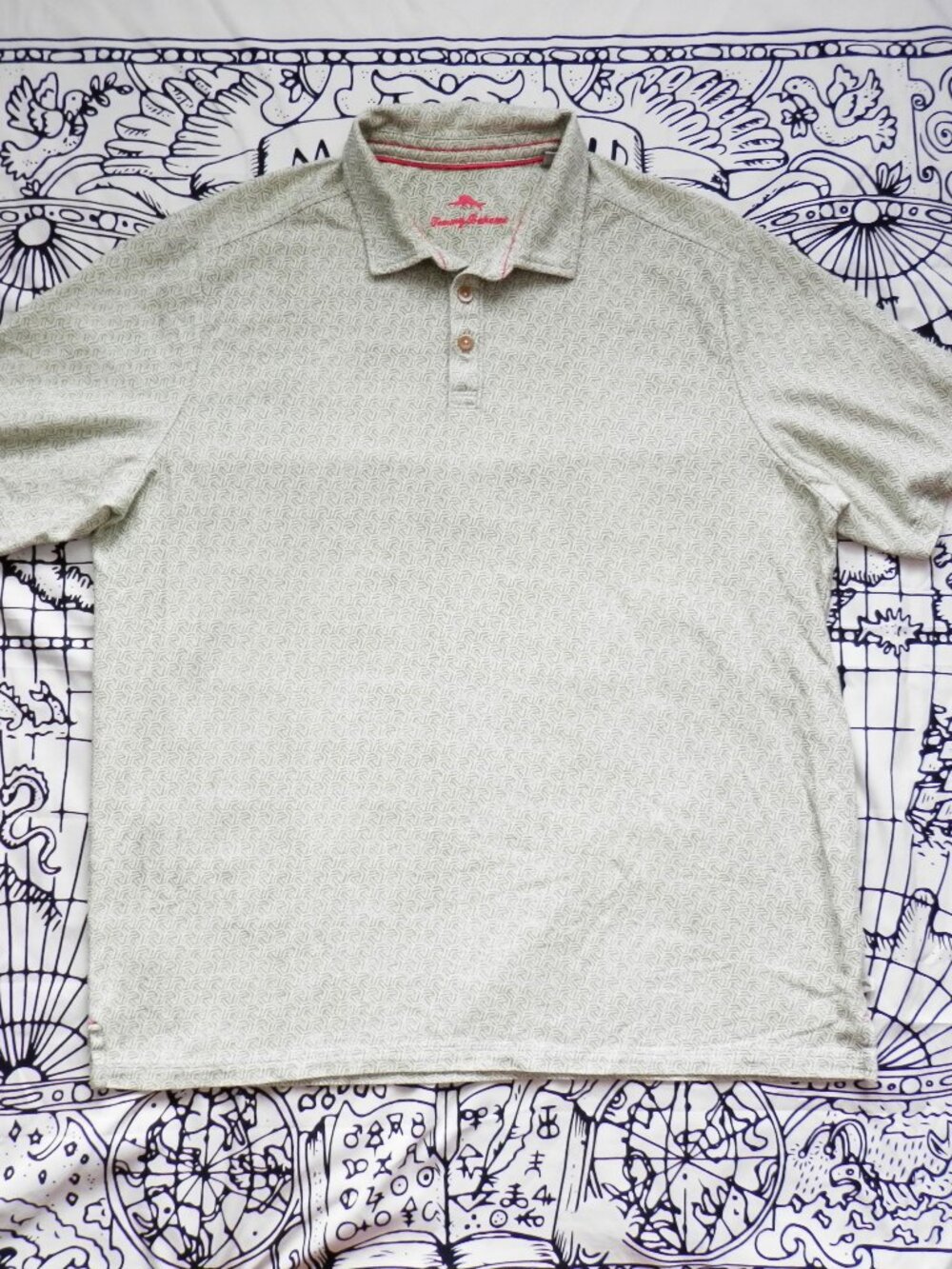 Tommy Bahama Men's Mod Palms Geo IslandZone Polo Green and White, Size XL